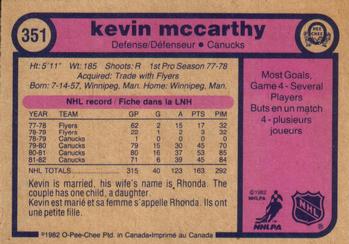 1982-83 O-Pee-Chee #351 Kevin McCarthy Back