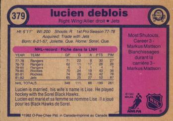 1982-83 O-Pee-Chee #379 Lucien DeBlois Back