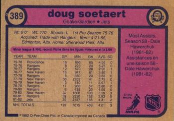 1982-83 O-Pee-Chee #389 Doug Soetaert Back