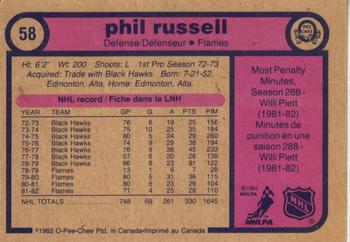 1982-83 O-Pee-Chee #58 Phil Russell Back