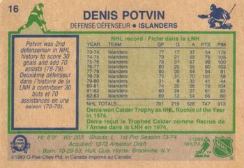 1983-84 O-Pee-Chee #16 Denis Potvin Back