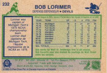 1983-84 O-Pee-Chee #232 Bob Lorimer Back