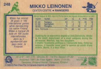 1983-84 O-Pee-Chee #248 Mikko Leinonen Back
