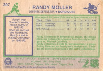 1983-84 O-Pee-Chee #297 Randy Moller Back