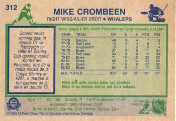 1983-84 O-Pee-Chee #312 Mike Crombeen Back