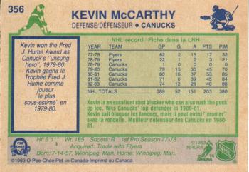 1983-84 O-Pee-Chee #356 Kevin McCarthy Back
