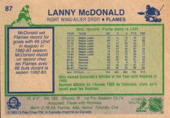 1983-84 O-Pee-Chee #87 Lanny McDonald Back