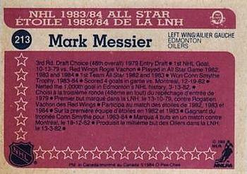 1984-85 O-Pee-Chee #213 Mark Messier Back