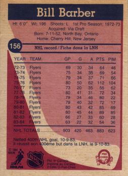 1984-85 O-Pee-Chee #156 Bill Barber Back