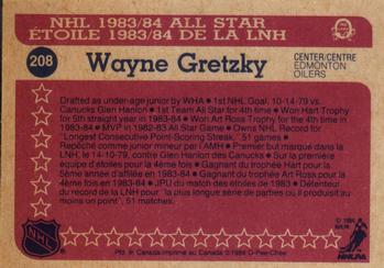 1984-85 O-Pee-Chee #208 Wayne Gretzky Back