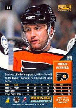 1996-97 Pinnacle - Rink Collection #55 Mikael Renberg Back