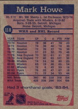 1984-85 Topps #118 Mark Howe Back