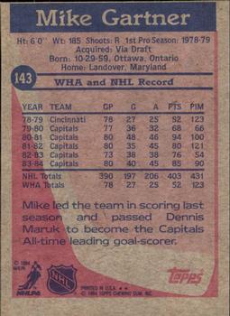 1984-85 Topps #143 Mike Gartner Back