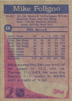 1984-85 Topps #16 Mike Foligno Back