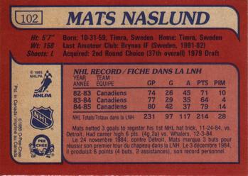 1985-86 O-Pee-Chee #102 Mats Naslund Back