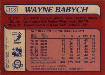 1985-86 O-Pee-Chee #108 Wayne Babych Back