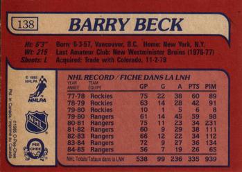 1985-86 O-Pee-Chee #138 Barry Beck Back