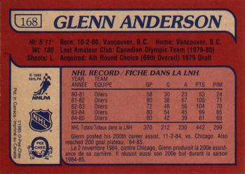1985-86 O-Pee-Chee #168 Glenn Anderson Back