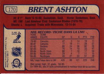 1985-86 O-Pee-Chee #170 Brent Ashton Back