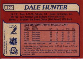 1985-86 O-Pee-Chee #179 Dale Hunter Back