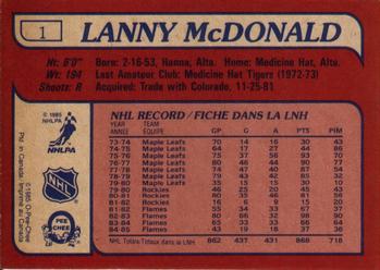 1985-86 O-Pee-Chee #1 Lanny McDonald Back