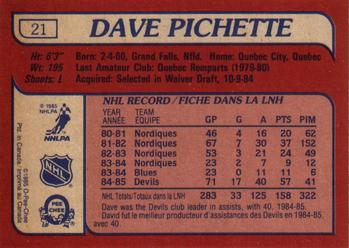 1985-86 O-Pee-Chee #21 Dave Pichette Back