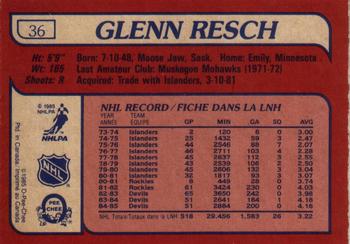 1985-86 O-Pee-Chee #36 Glenn Resch Back