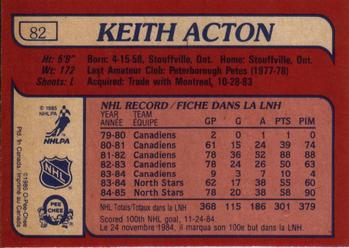 1985-86 O-Pee-Chee #82 Keith Acton Back