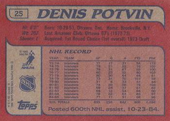 1985-86 Topps #25 Denis Potvin Back