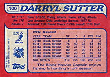 1985-86 Topps #100 Darryl Sutter Back