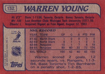 1985-86 Topps #152 Warren Young Back