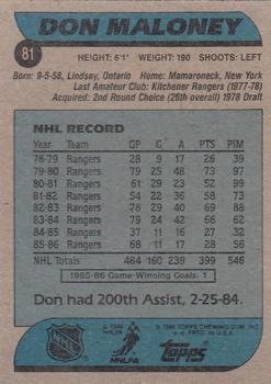 1986-87 Topps #81 Don Maloney Back