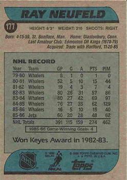 1986-87 Topps #177 Ray Neufeld Back