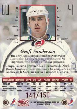 1997-98 Donruss Canadian Ice - Dominion Series #41 Geoff Sanderson Back