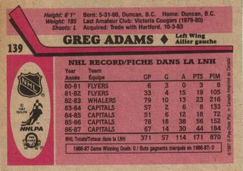 1987-88 O-Pee-Chee #139 Greg Adams Back