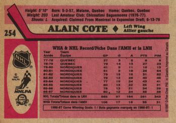 1987-88 O-Pee-Chee #254 Alain Cote Back