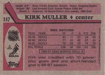 1987-88 Topps #157 Kirk Muller Back