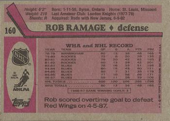 1987-88 Topps #160 Rob Ramage Back