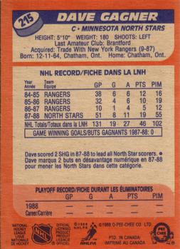 1988-89 O-Pee-Chee #215 Dave Gagner Back