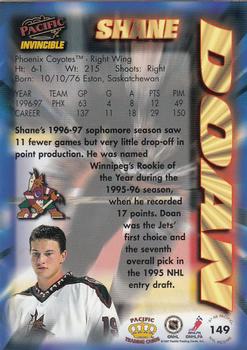 1997-98 Pacific Invincible - NHL Regime #149 Shane Doan Back