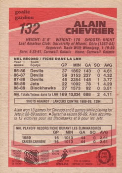 1989-90 O-Pee-Chee #132 Alain Chevrier Back