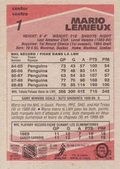 1989-90 O-Pee-Chee #1 Mario Lemieux Back