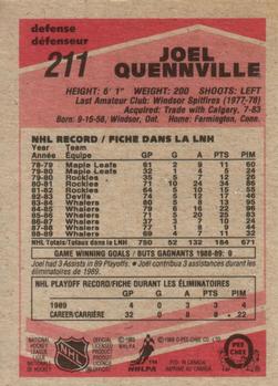1989-90 O-Pee-Chee #211 Joel Quenneville Back