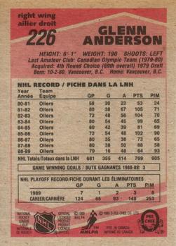 1989-90 O-Pee-Chee #226 Glenn Anderson Back