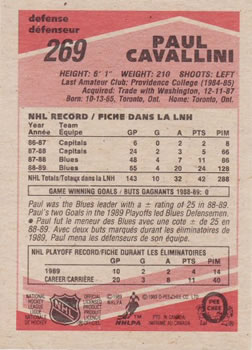 1989-90 O-Pee-Chee #269 Paul Cavallini Back