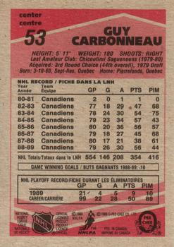 1989-90 O-Pee-Chee #53 Guy Carbonneau Back