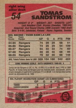 1989-90 O-Pee-Chee #54 Tomas Sandstrom Back