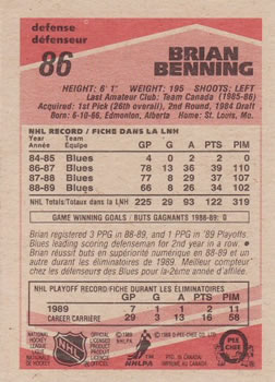 1989-90 O-Pee-Chee #86 Brian Benning Back