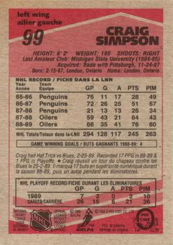 1989-90 O-Pee-Chee #99 Craig Simpson Back