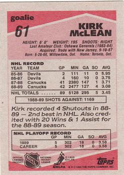 1989-90 Topps #61 Kirk McLean Back